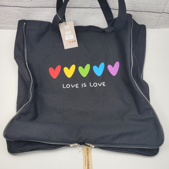 Most Wanted USA Pride Black Cotton Canvas Love is Love Tote Bag - Picture 15 of 16